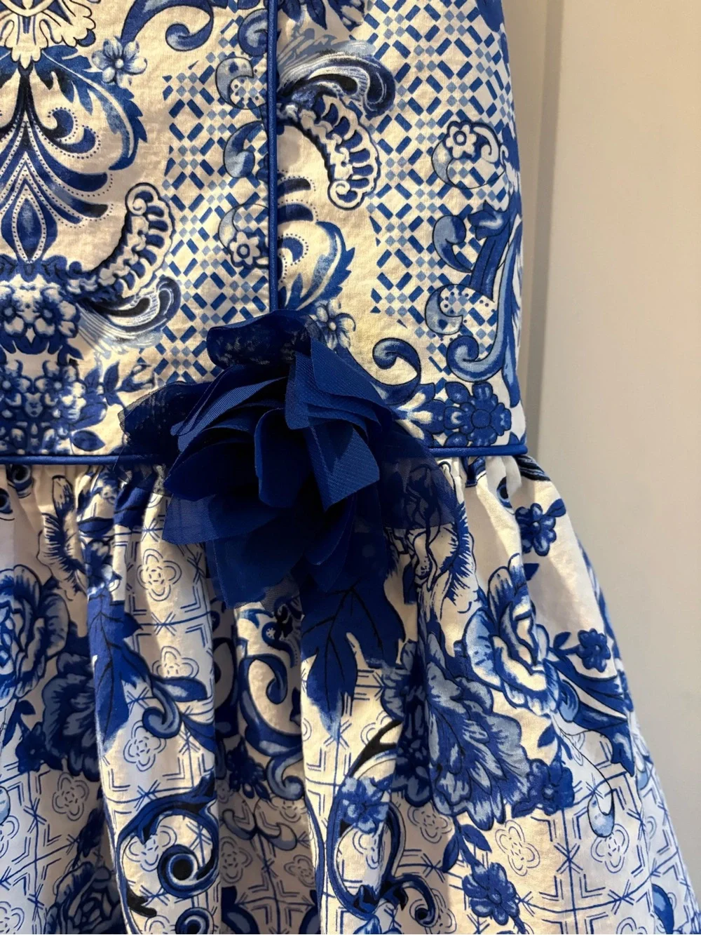 Bonnie Jean Blue and White Floral Medallion Party Dress